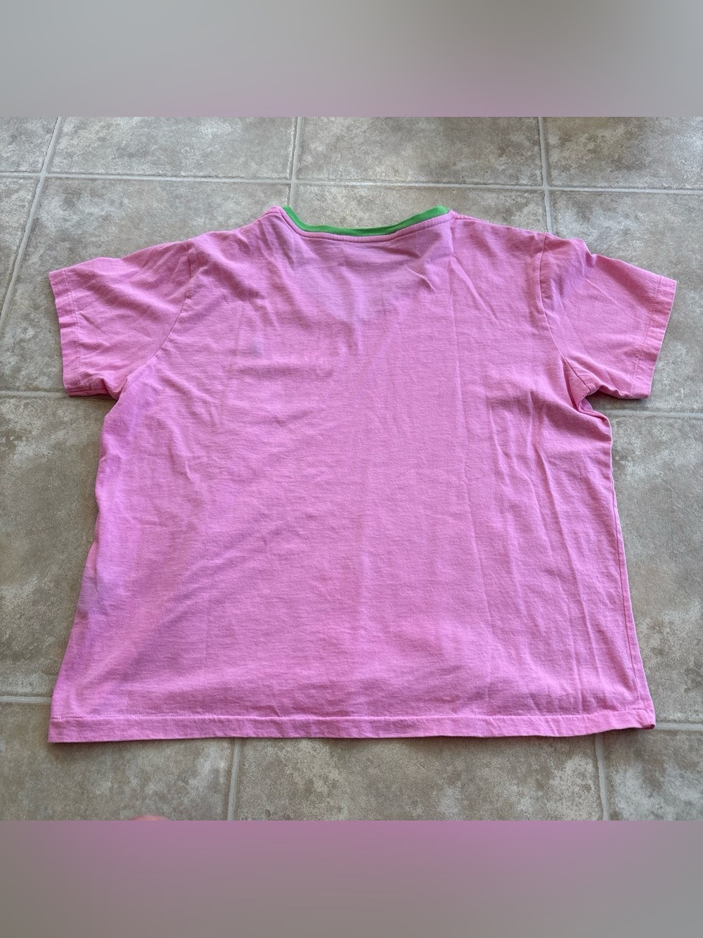 Ralph Lauren Pink V-Neck Tee with Green Trim - Picture 2 of 3